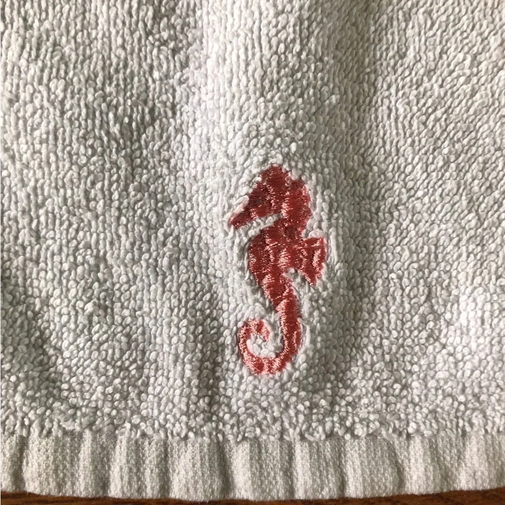 white wash cloths with embroidered seahorses set of 2